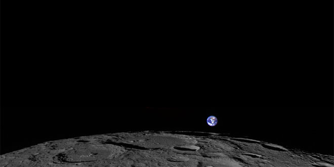 Earth rising beyond the Moon